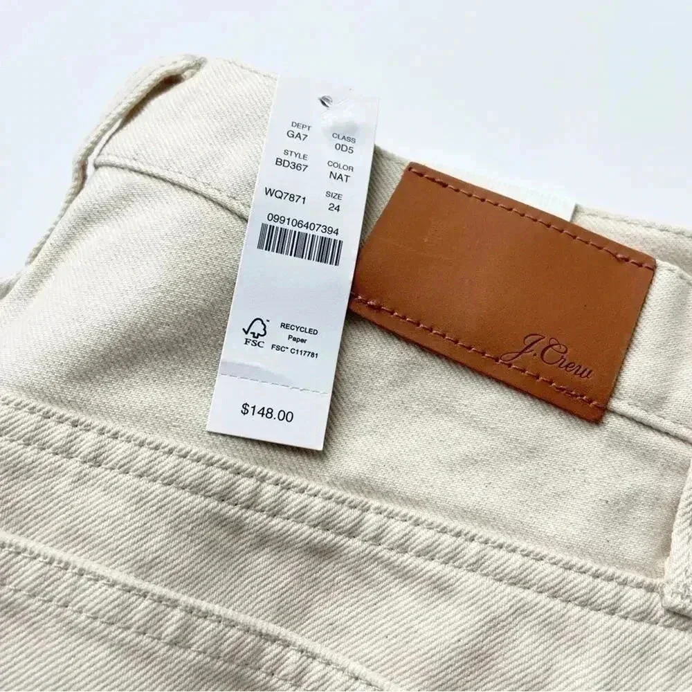 J. Crew Slouchy Boyfriend Jean in Ecru Natural 100% Cotton Size 24 NWT